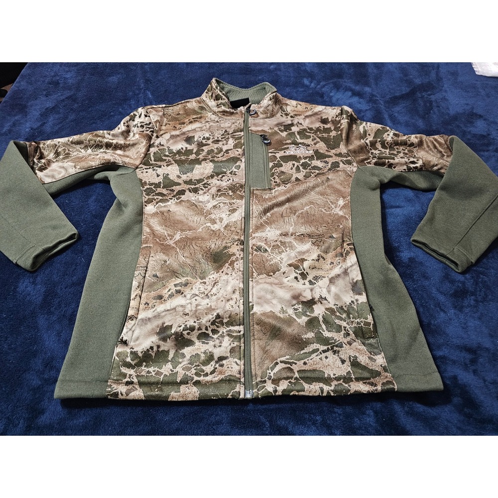 Realtree Mens Wav3x Camo Fleece Jacket Olive Night Full Zip Hunting TJ10021 L